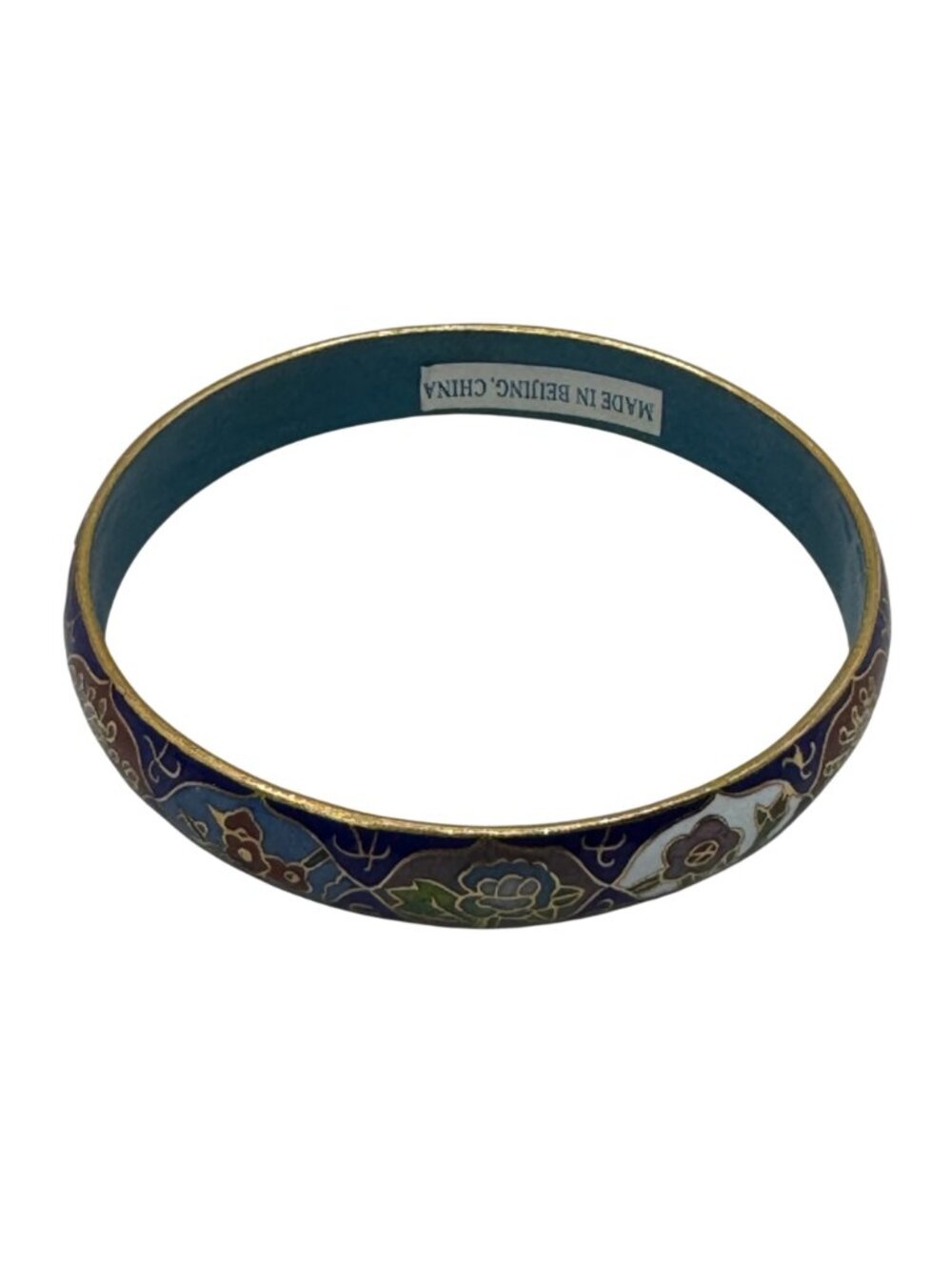 Vintage Cloisonné Floral Bangle Bracelet Gold Trim Made Beijing China 8" Enamel - Picture 9 of 11